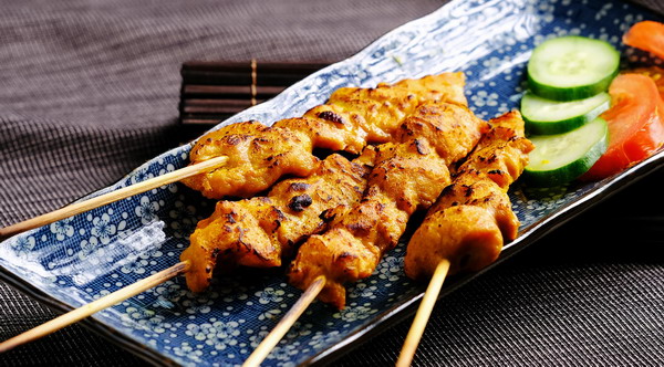 Spicy Pork Skewers with Romesco Sauce